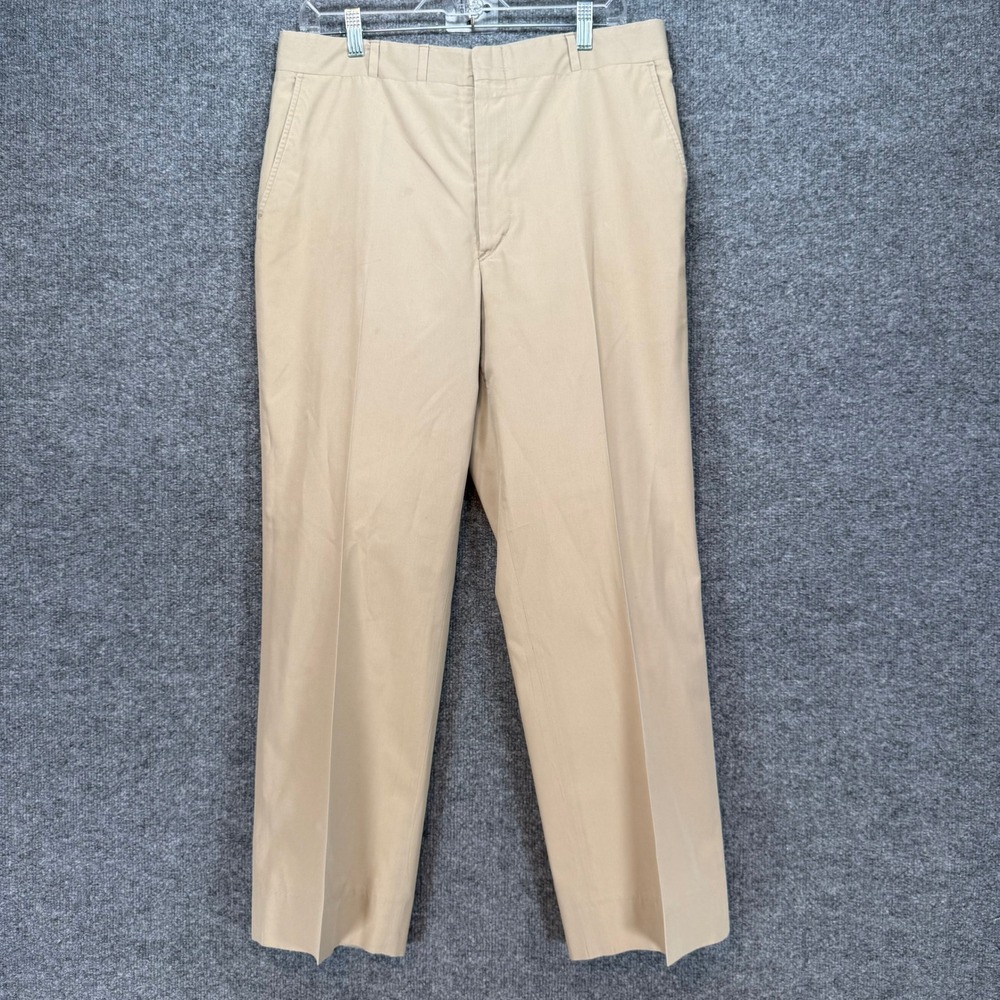 Corbin Pants Mens 34x30 Tan‎ Made in USA Flat Front Dress Khakis Chinos Trousers